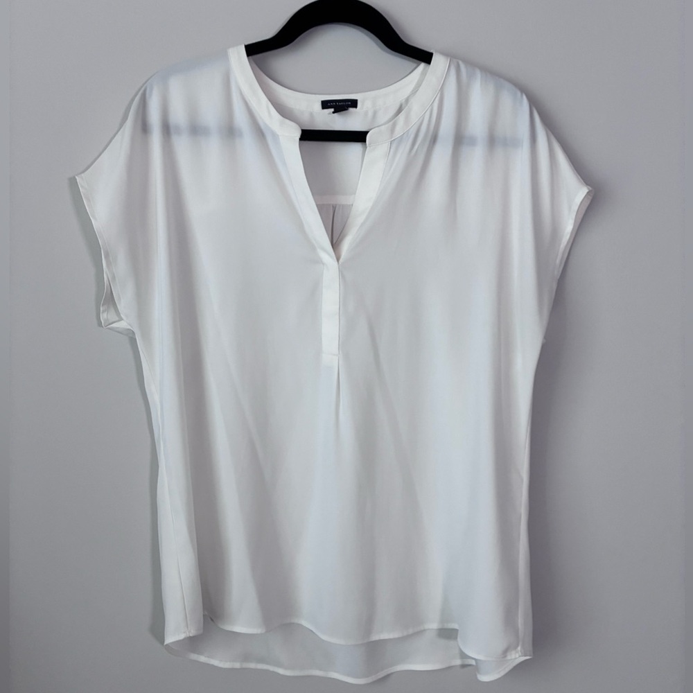 Ann Taylor White / Cream cap Sleeve Blouse with Mandarin Collar